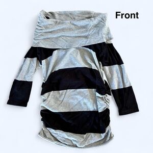 Striped Black and Gray Cowl Neck Sweater